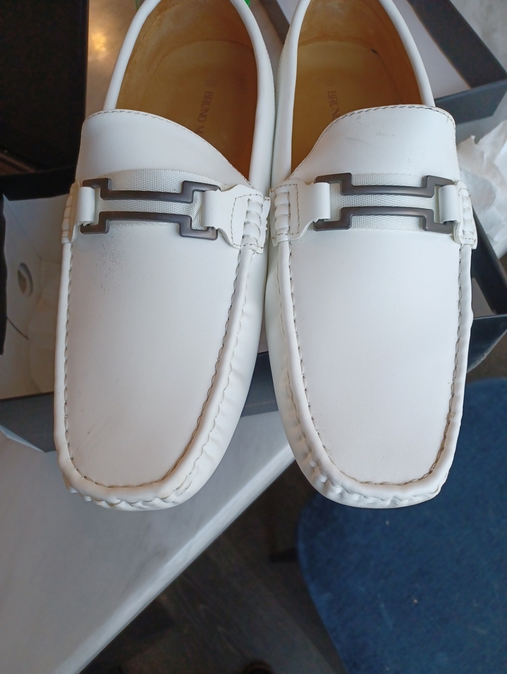 White Leather Men's Driving Loafers Bruno Marc Size 12